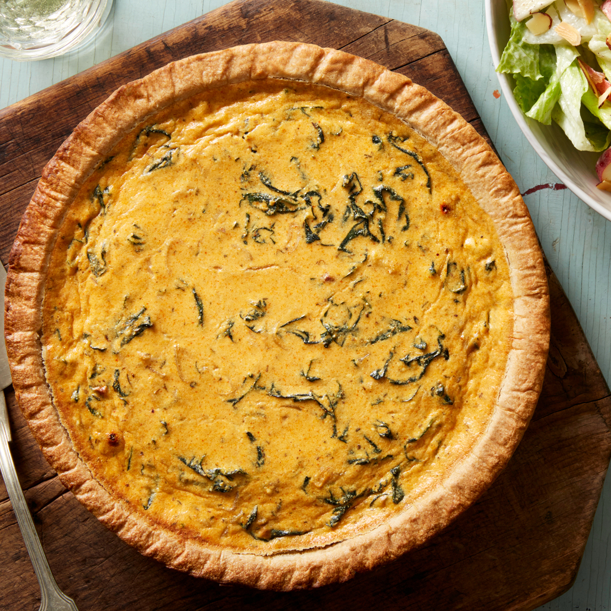 Kale & Ricotta Quiche with Romaine, Apple, & Almond Salad