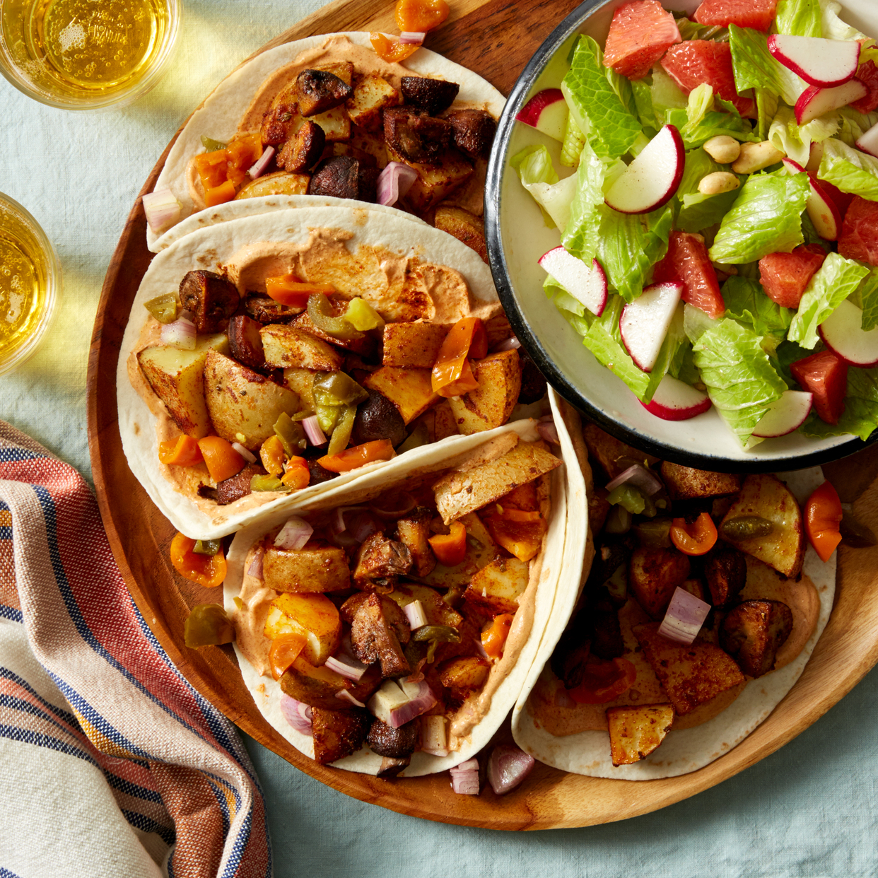 Mushroom & Potato Tacos with Romaine & Orange Salad