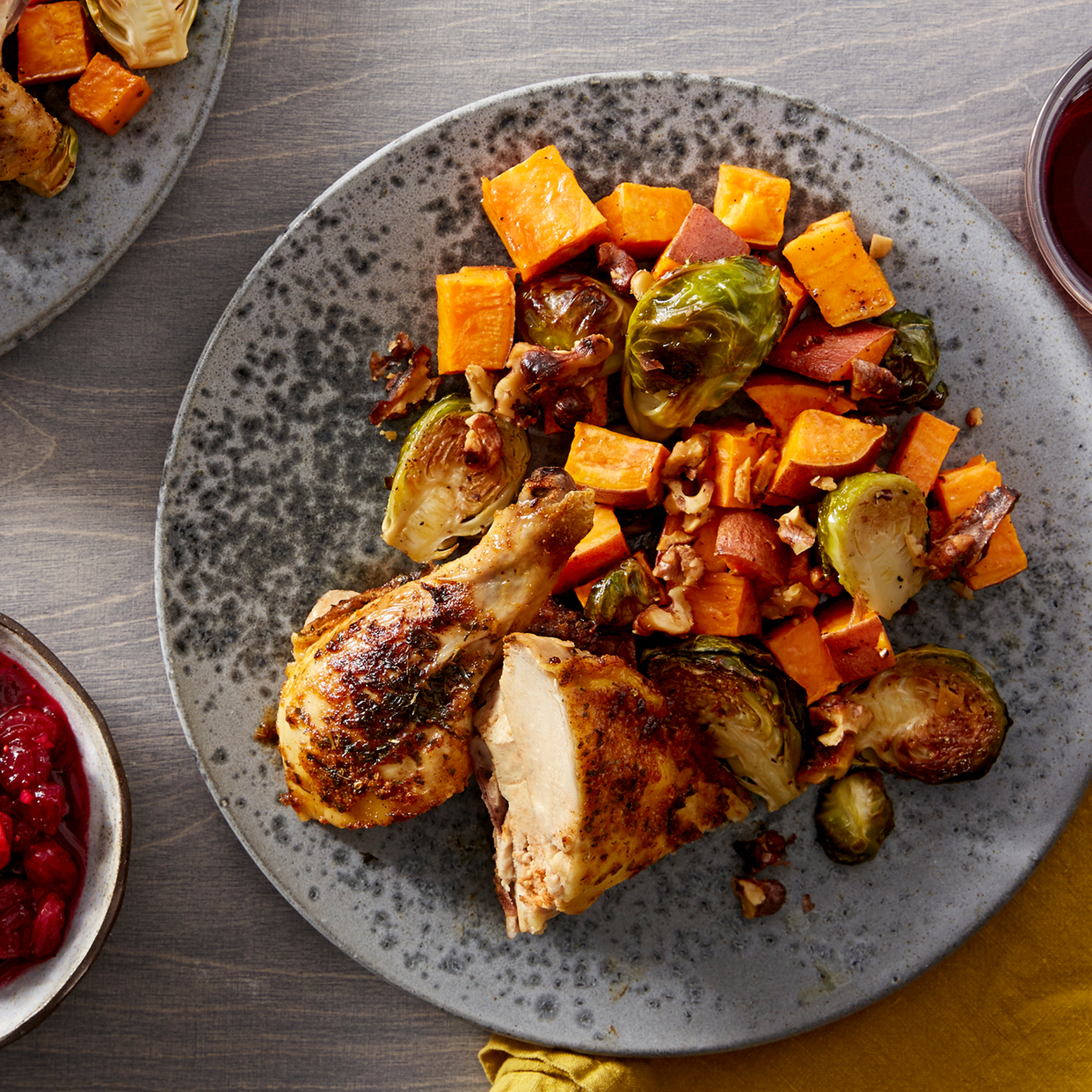 Roasted Chicken & Fall Vegetables with Cranberry & Ginger Compote