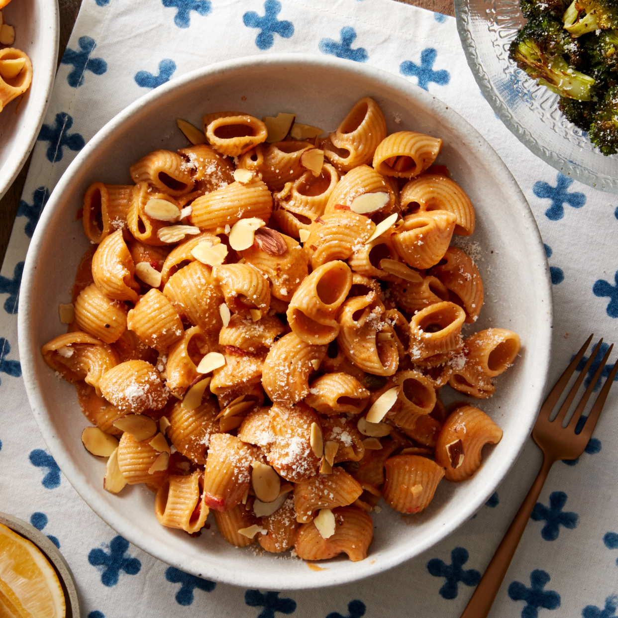 Roasted Red Pepper Pasta with Lemon-Parmesan Broccoli