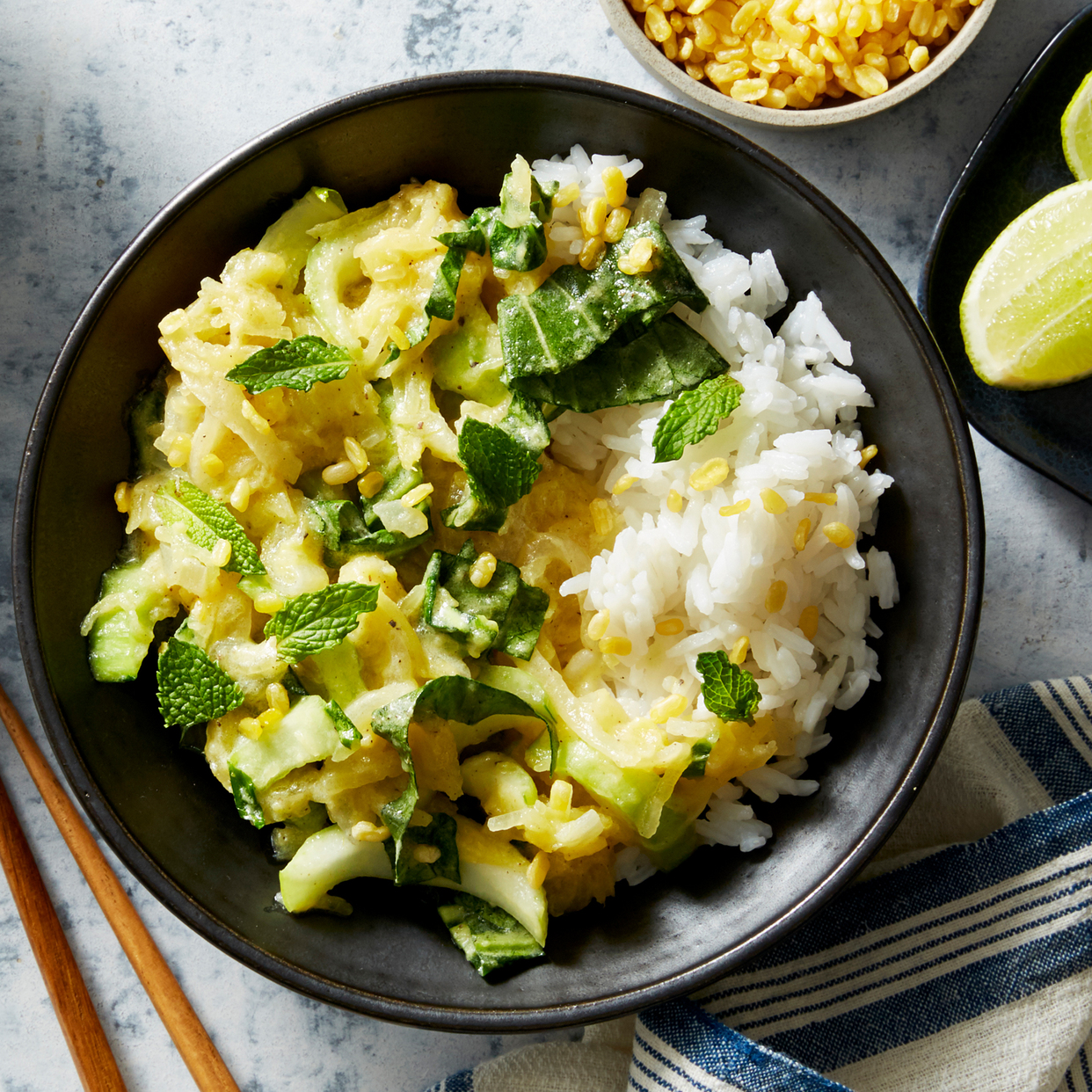 Roasted Squash Curry with Crispy Mung Beans & Jasmine Rice