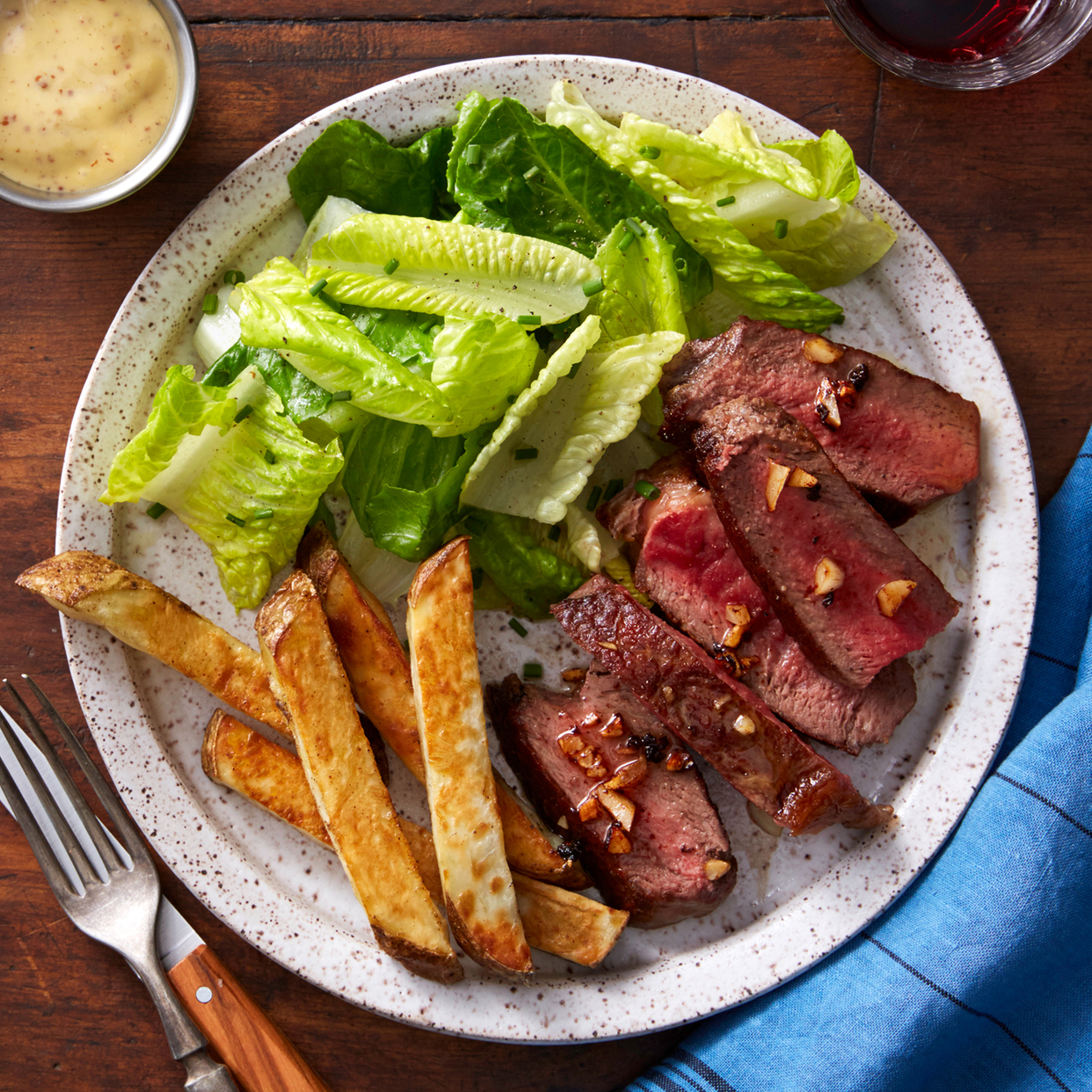 Seared Steaks & Garlic Butter with Oven Fries