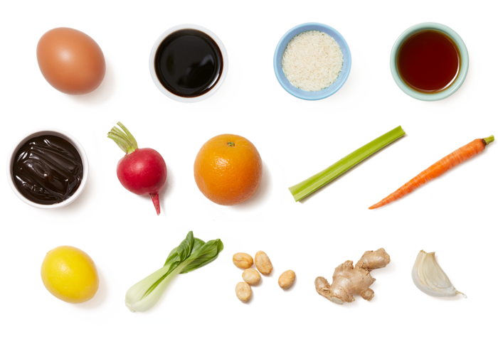 Ingredients ofSweet & Sour Vegetable Stir-Fry with Fried Eggs & Peanuts