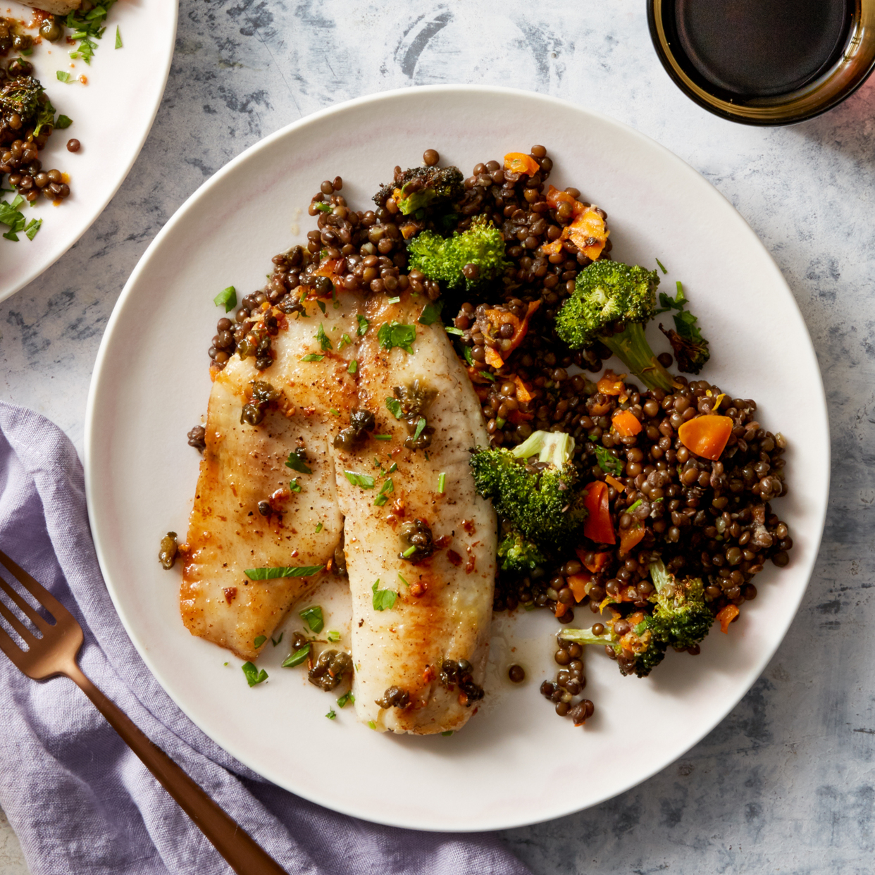 Tilapia & Black Lentil Salad with Lemon Pan Sauce