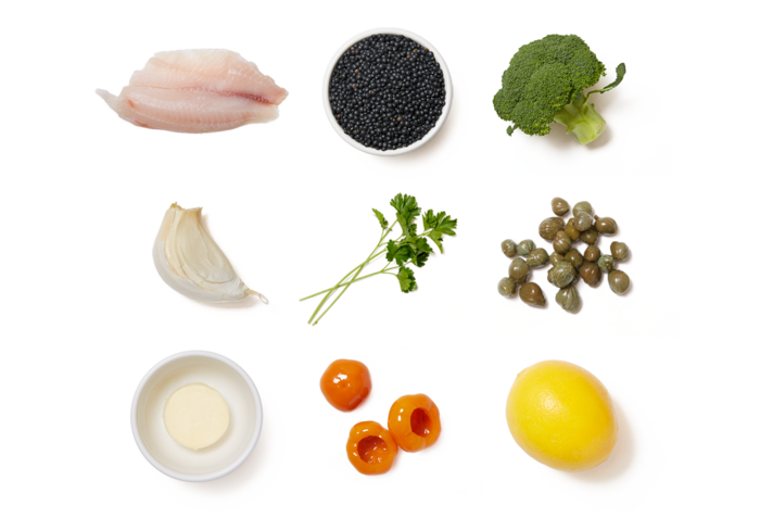 Ingredients ofTilapia & Black Lentil Salad with Lemon Pan Sauce