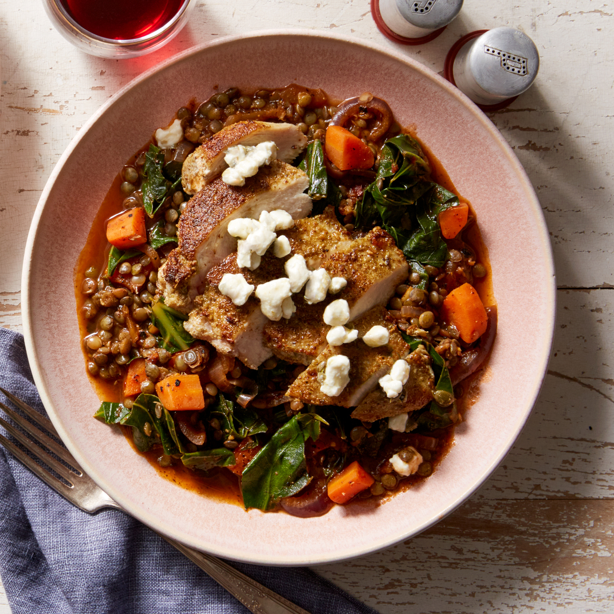 Tuscan Chicken & Green Lentil Stew with Goat Cheese